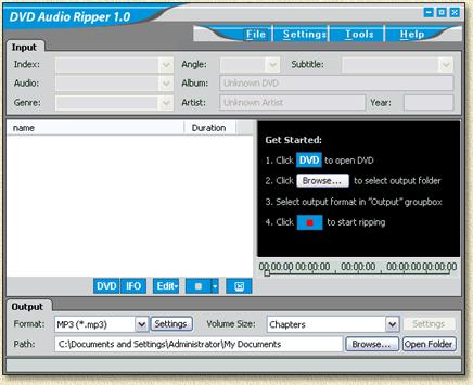 DVD Audio Ripper - Start scherm