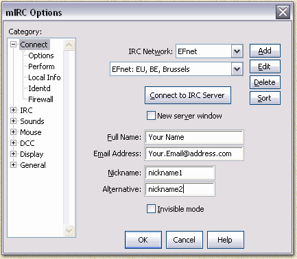 mIRC: Options Window