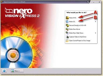 Nero Vision Express 2 - Start Scherm