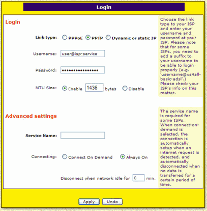 eTech - Login window voor de ISP