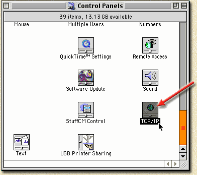 Macintosh - of open eerst het Control Panel en kies dan TCP/IP