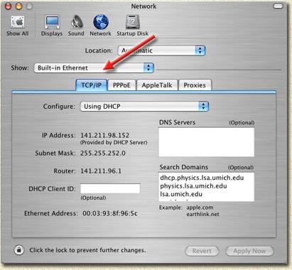 Macintosh - Select "Built-in Ethernet"