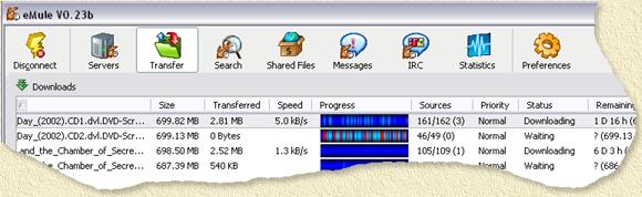 eMule - Downloads/Transfers in progress