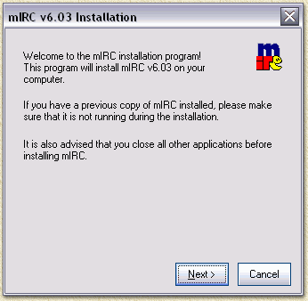 mIRC: The first installer screen
