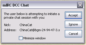 mIRC: DCC chat after entering a trigger