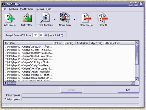 MP3Gain - MP3 bestanden in de lijst