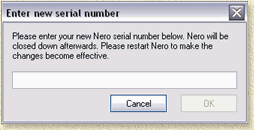 Nero/Nero Express: Invullen van een ander serie nummer