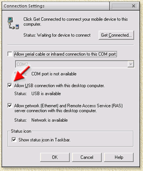 ActiveSync - Instellingen naar USB zetten (ActiveSync 3.5)