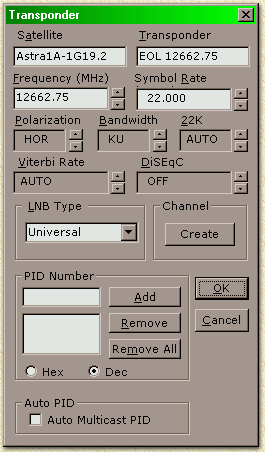 Transponder settings