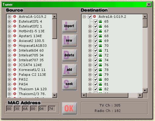 Tuner: Transponders & Frequencies