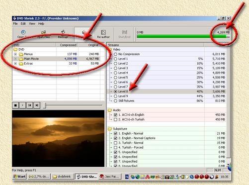 DVDShrink: Compression settings