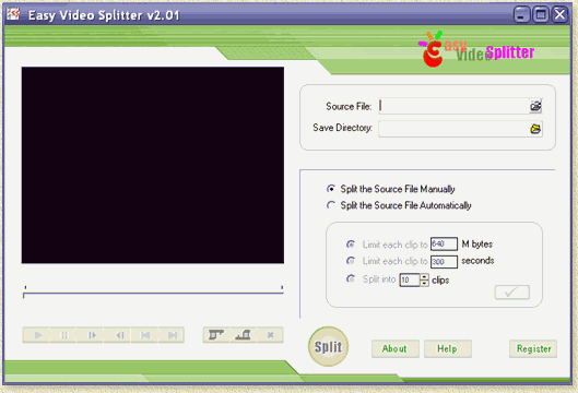 Easy Video Splitter - Start scherm