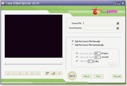 Easy Video Splitter - Start screen