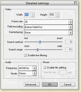 MainConcept MPEG Encoder: Detailed settings