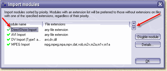 MainConcept MPEG Encoder - Import module priority