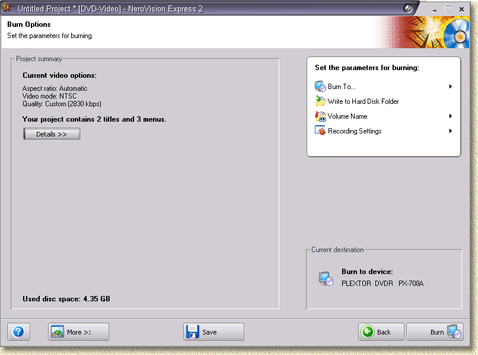 Nero Vision Express 2 - Burn to DVD or CD window