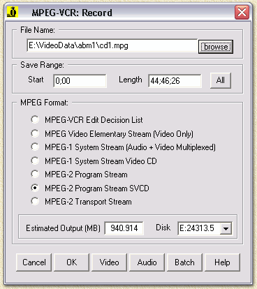 Womble MPEG2VCR: Save the merged MPEG files