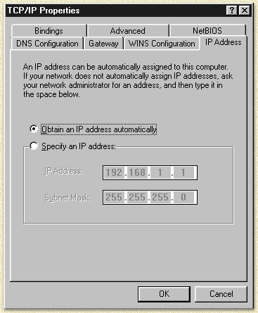 Win9x/ME: IP automatic obtained
