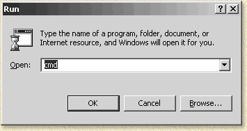 Start een DOS box in Windows 2000 dmv CMD